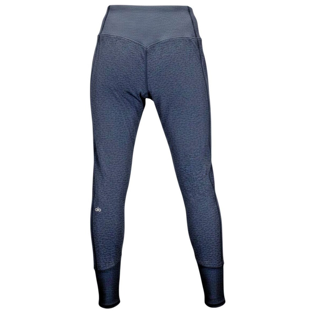 ALO Navy Blue High Waisted Leggings Women Ribbed Waist and Ankle Sz Medium